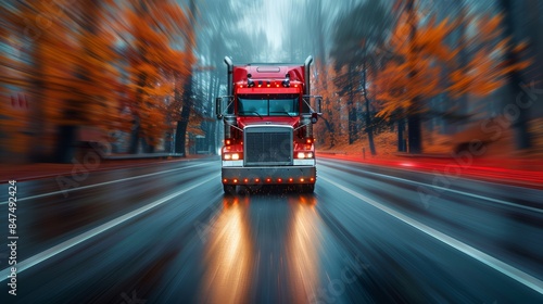 A truck in motion blur conveys the fluidity and momentum of transportation technology in action.