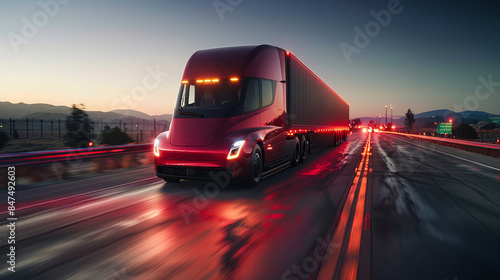 A truck in motion blur conveys the fluidity and momentum of transportation technology in action. © tong2530