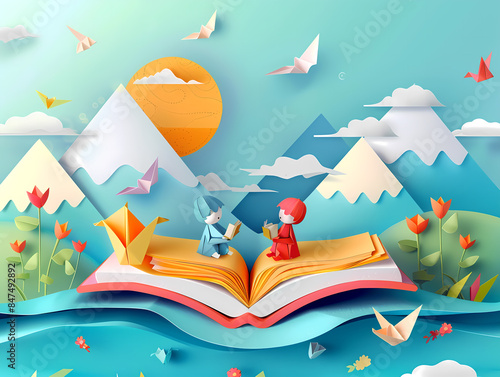 World Book Day Illustration in an Origami World