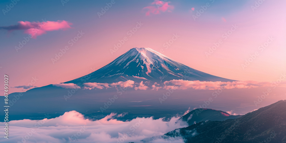 Fototapeta premium Great Mount Fuji With Sky Background For Wallpaper Created Using Artificial Intelligence