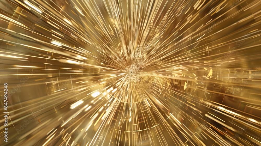 Naklejka premium Dynamic Abstract Gold Light Burst with Sparkling Particles and Vibrant Neon Brilliance for Modern Design