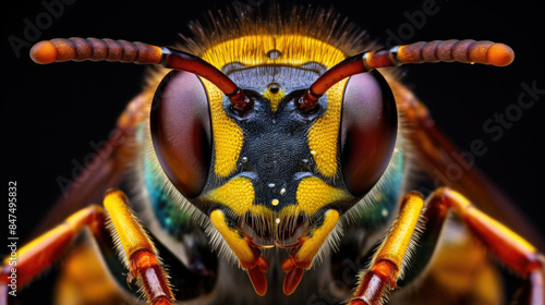 hornet with eyes twice as big, adorned in rainbow colors on both sides, Ai Generated.