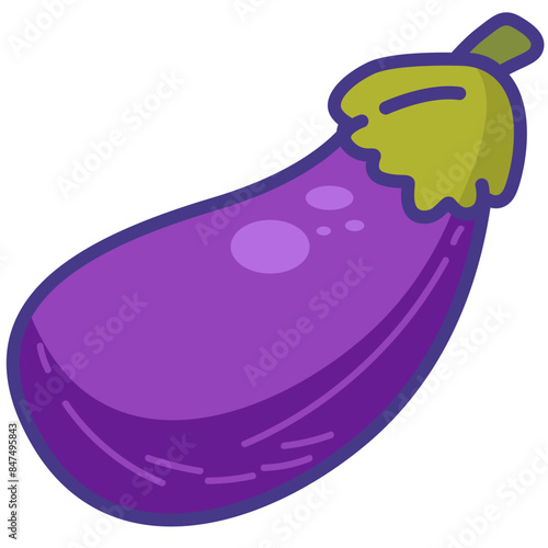 Cute eggplant vegetable cartoon icon vector illustration, aubergine or brinjal, sayuran terung terong ungu, healthy vegetables photo