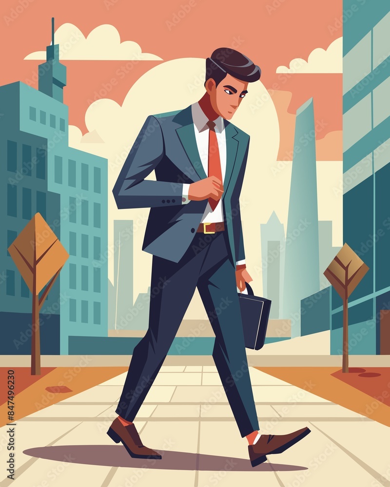 Fototapeta premium a modern business man walking with a briefcase