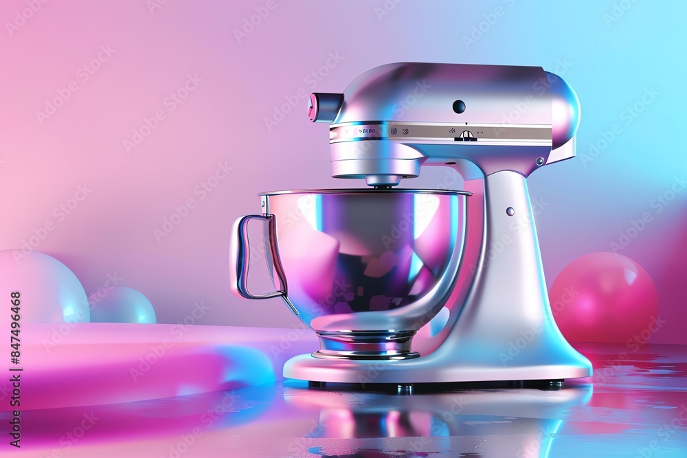Create a photorealistic image of a silver kitchen mixer Create a photorealistic image of a silver kitchen mixer