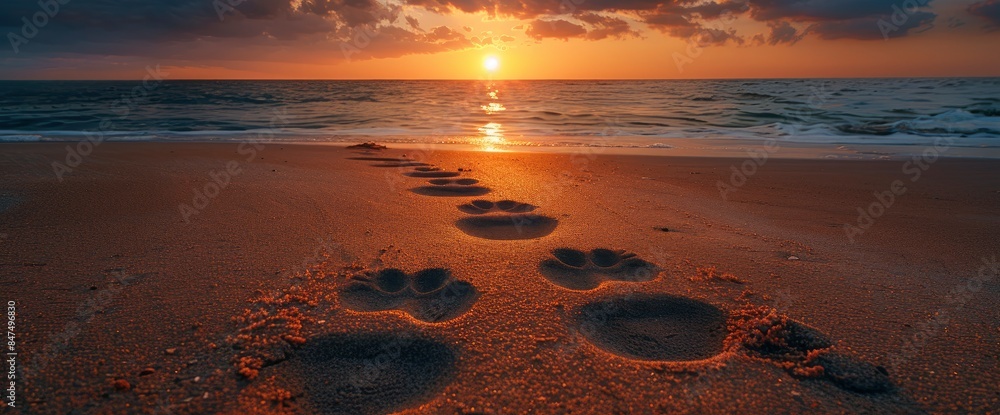 Dog Paw Prints In The Sandy Beach, Marking A Playful Journey, HD Dog Paw Prints In The Sandy Beach, Marking A Playful Journey, HD
