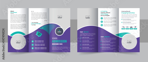 Kids back to school education admission trifold brochure template layout, Modern kids academy brochure template vector