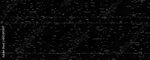 TV static noise texture. Lost or bad signal concept. Random rippled video tape background. Glitch vhs pixel snow noise wallpaper. Image distortion distressed backdrop effect. Vector white noise 