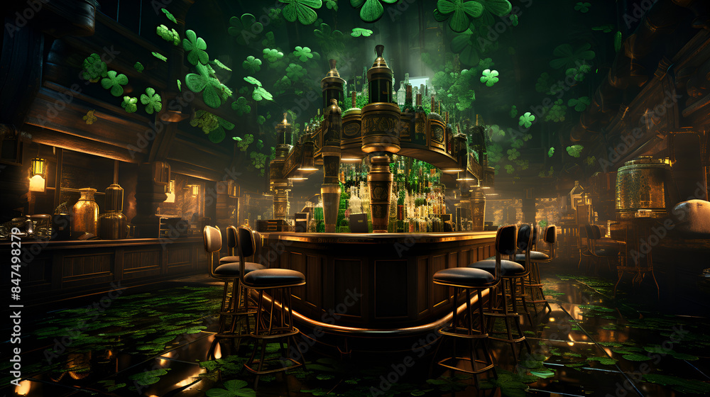 Obraz premium Eco-Friendly Bar with Green Foliage Decor