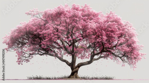 A detailed tree with spring blossoms on a transparent background