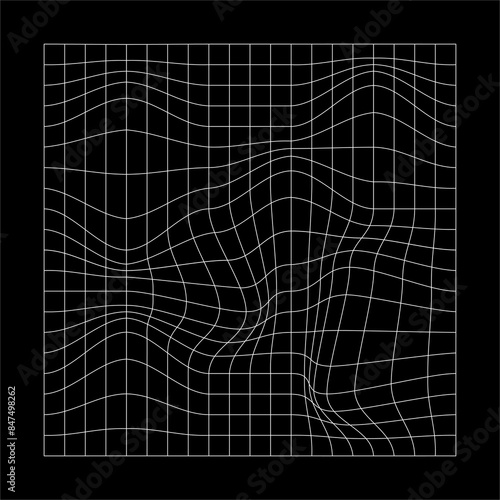 Abstract wavy 3d mesh on a black background. Geometric dynamic wave 3d technology wireframe vector illustration.
