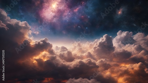 Generative AI. Clouds and stars painting the sky in a mesmerizing display