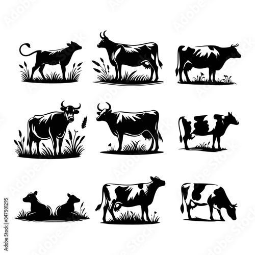 cow Farms icon set logo illustration vector template Design black