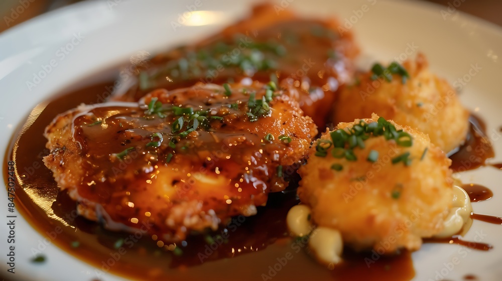 Chicken milanese with teriyaki sauce and dumplings Chicken milanese with teriyaki sauce and dumplings