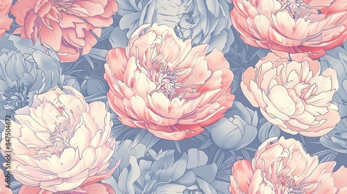 Wallpaper Mural Seamless pattern of hand-drawn pastel-colored floral and leaves, creating a soft and romantic design Torontodigital.ca