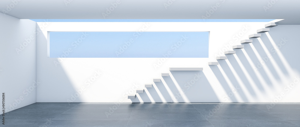 3d rendering of a modern empty room with stairs and a large window 3D rendering 3d rendering of a modern empty room with stairs and a large window 3D rendering