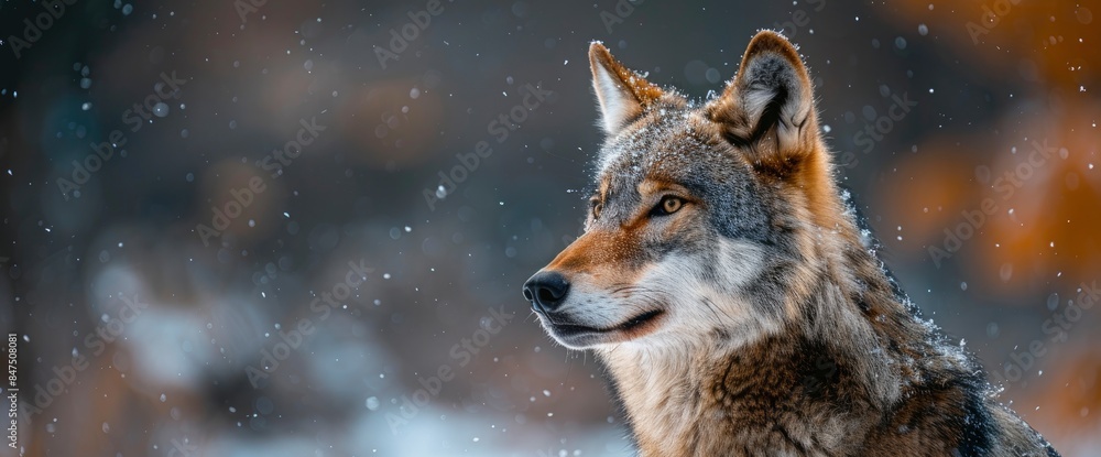 A Portrait Of A Gray Wolf Against A Background Of Snow, Powerful And Majestic, HD A Portrait Of A Gray Wolf Against A Background Of Snow, Powerful And Majestic, HD
