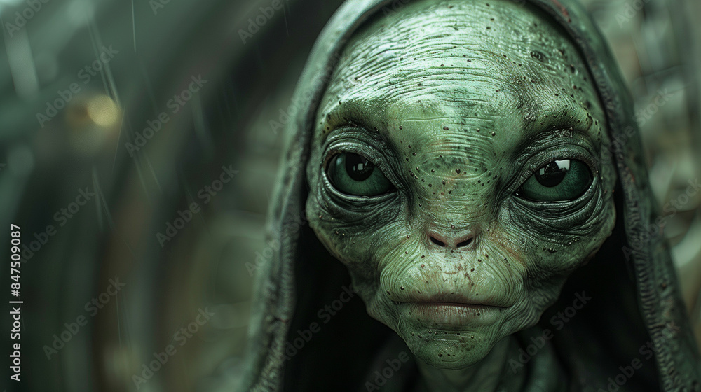 the face of a cute, friendly alien, a realistic looking alien
