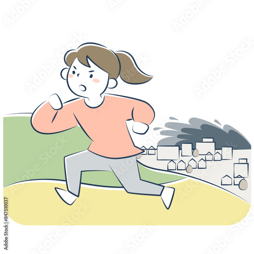 地震の時に津波から避難する女性