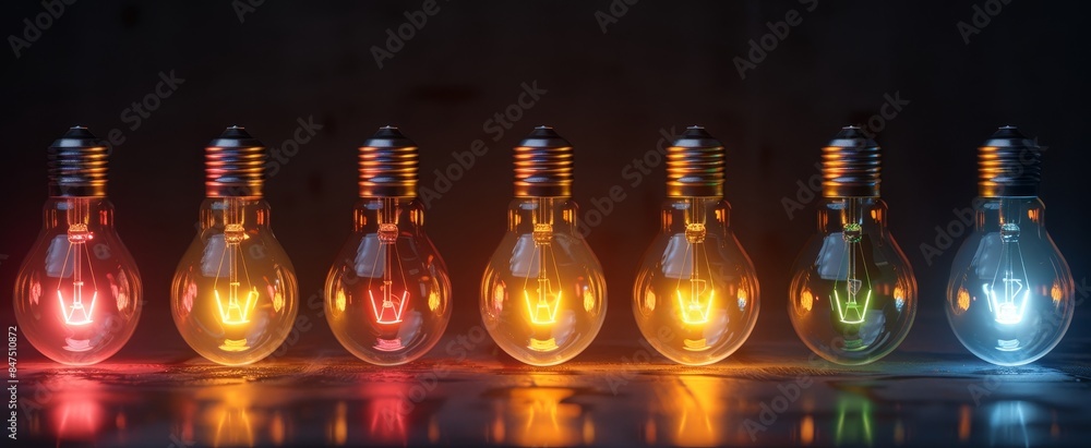 Glowing Light Bulbs in a Row