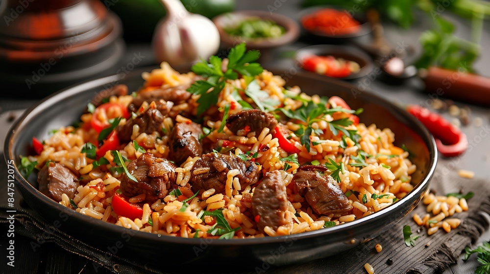 pilaf with meat vegetables and garlic pilaf with meat vegetables and garlic