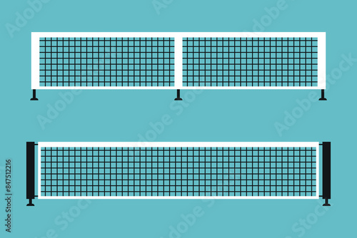 Pickleball and tennis net. Flat icon set. Vector illustration