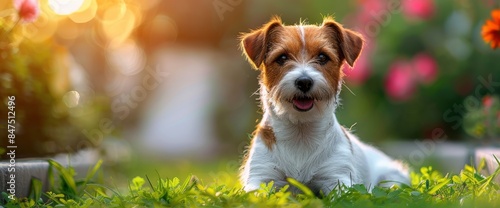 A Happy, Joyful, And Playful Jack Russell Terrier Relaxing And Resting On The Green Grass In The Garden, HD