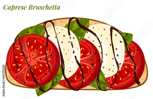 Caprese Bruschetta - Italian Sandwich Top View Illustration