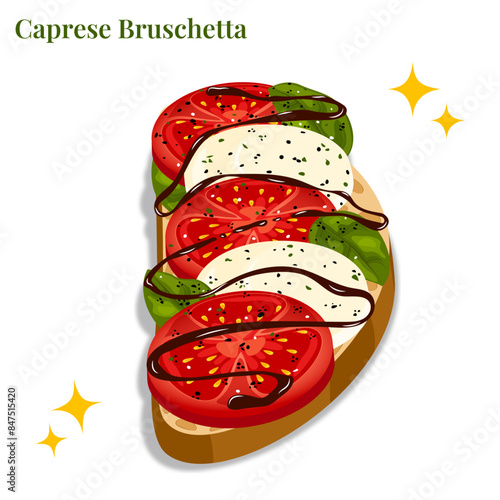 Caprese Bruschetta with Balsamic Vinegar Drizzel - Italian Appetizer 
