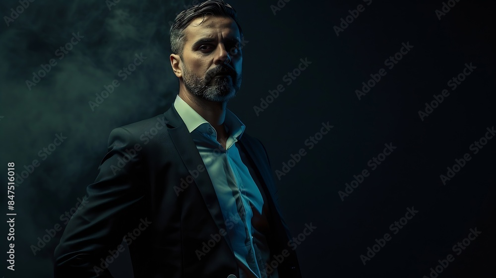 Portrait of businessman standing on black background isolated Serious business man : Generative AI Portrait of businessman standing on black background isolated Serious business man : Generative AI