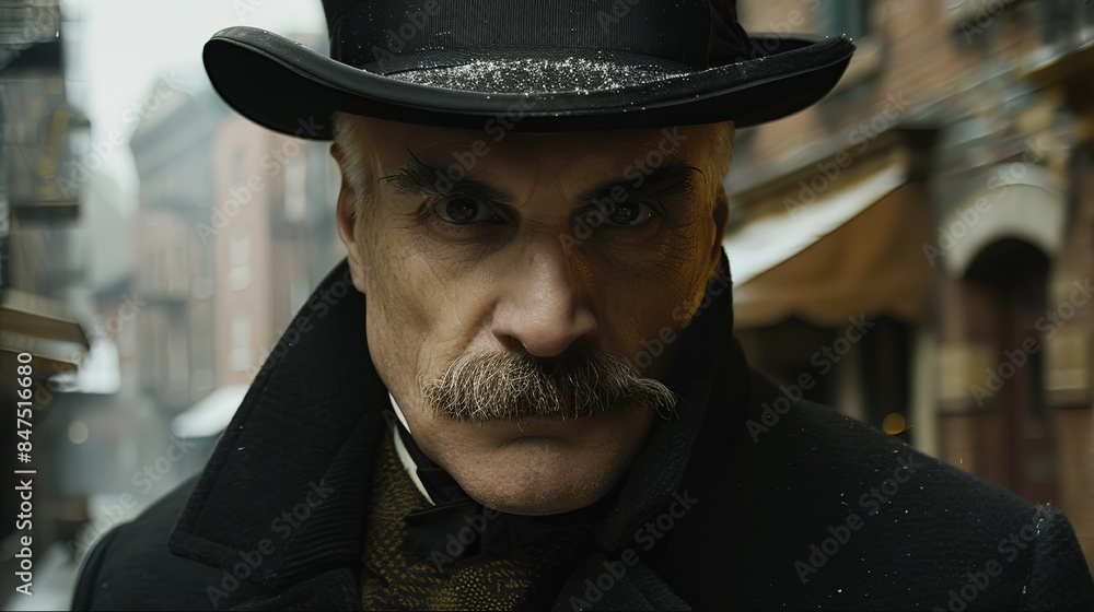 male detective wearing a black top hat and coat, generative AI male detective wearing a black top hat and coat, generative AI