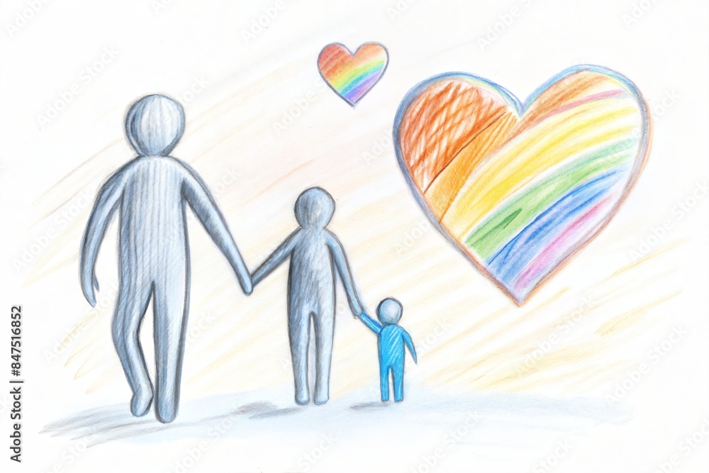 a man is standing in the form of a child and a rainbow with a heart. concept for the family of parents a man is standing in the form of a child and a rainbow with a heart. concept for the family of parents