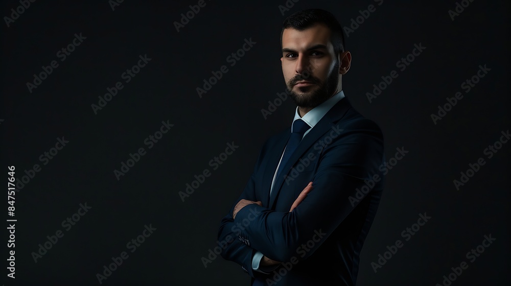 Portrait of businessman standing on black background isolated Serious business man : Generative AI Portrait of businessman standing on black background isolated Serious business man : Generative AI