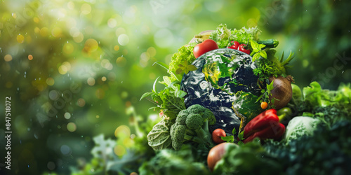 Fototapeta Naklejka Na Ścianę i Meble -  Earth surrounded by fresh vegetables symbolizing sustainability