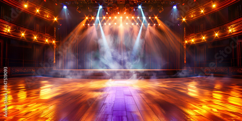A bright light shines down on the stage or platform. Spotlights provide a lot of intense illumination © Muhammad