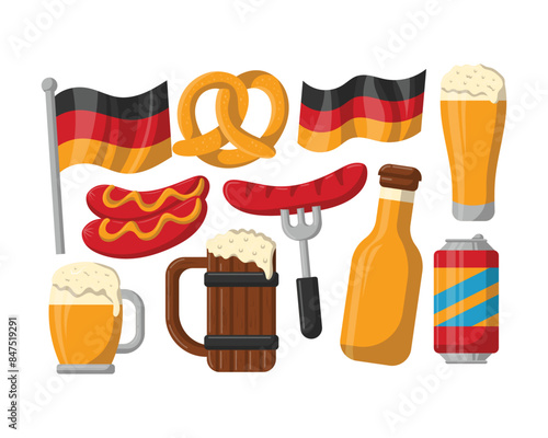 Octoberfest Beer Day Clipart Elements 2D Icon Set