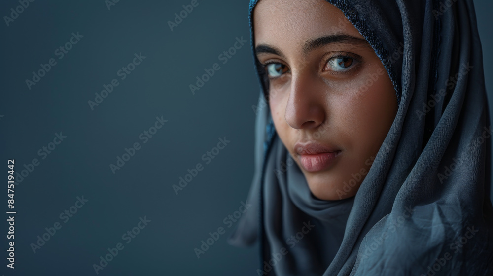A woman wearing a blue scarf and a blue head scarf A woman wearing a blue scarf and a blue head scarf