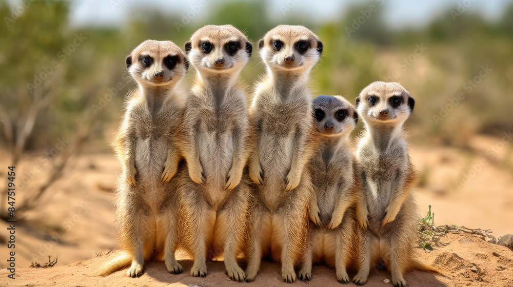 A heartwarming sight as a meerkat family stands together, showcasing unity and togetherness, Ai Generated. A heartwarming sight as a meerkat family stands together, showcasing unity and togetherness, Ai Generated.