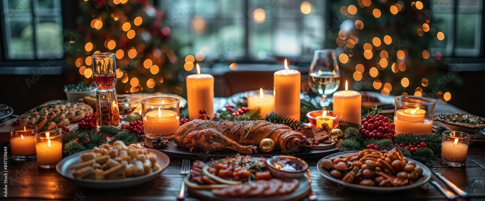 A Christmas Table With Food And Aromatic Candles, Festive And Cozy, HD A Christmas Table With Food And Aromatic Candles, Festive And Cozy, HD