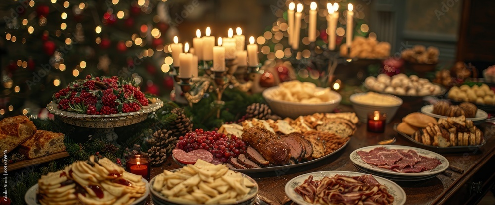 A Christmas Table With Food And Aromatic Candles, Festive And Cozy, HD A Christmas Table With Food And Aromatic Candles, Festive And Cozy, HD