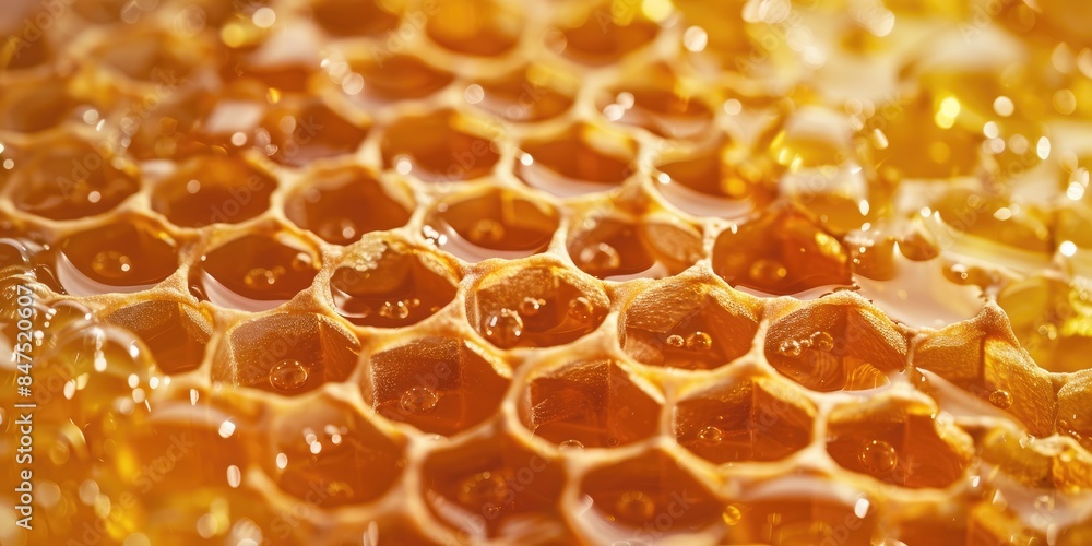 Close-up of golden honeycomb filled with honey Close-up of golden honeycomb filled with honey