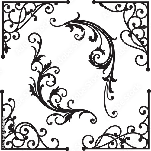 Vintage wrought iron corner ornaments and design elements, vector series. Wedding invitation filigrees. Set of exquisite and very clean wrought iron ornamental designs, vinyl and laser ready.