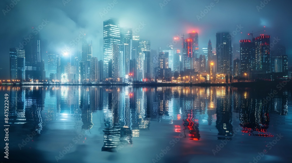 Hyperreal photograph of a cityscape at night Hyperreal photograph of a cityscape at night