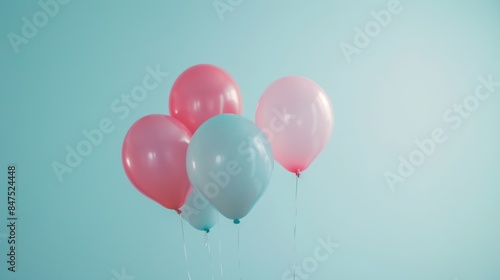 A small cluster of balloons floating gracefully against a light, airy background, creating a minimalist and serene atmosphere. 