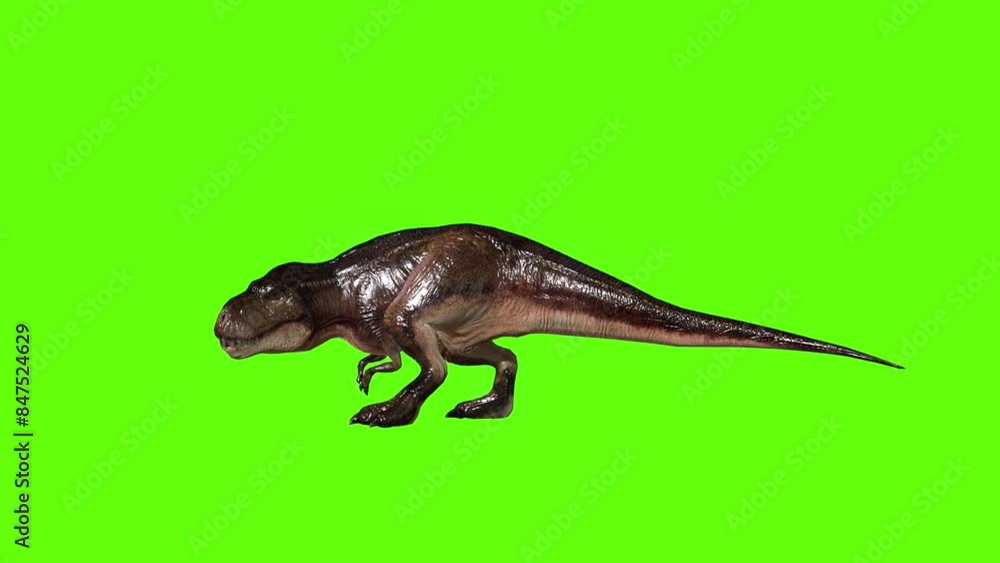 T-rex dinosaur roar left green screen animation, 3D rendering T-rex dinosaur roar left green screen animation, 3D rendering