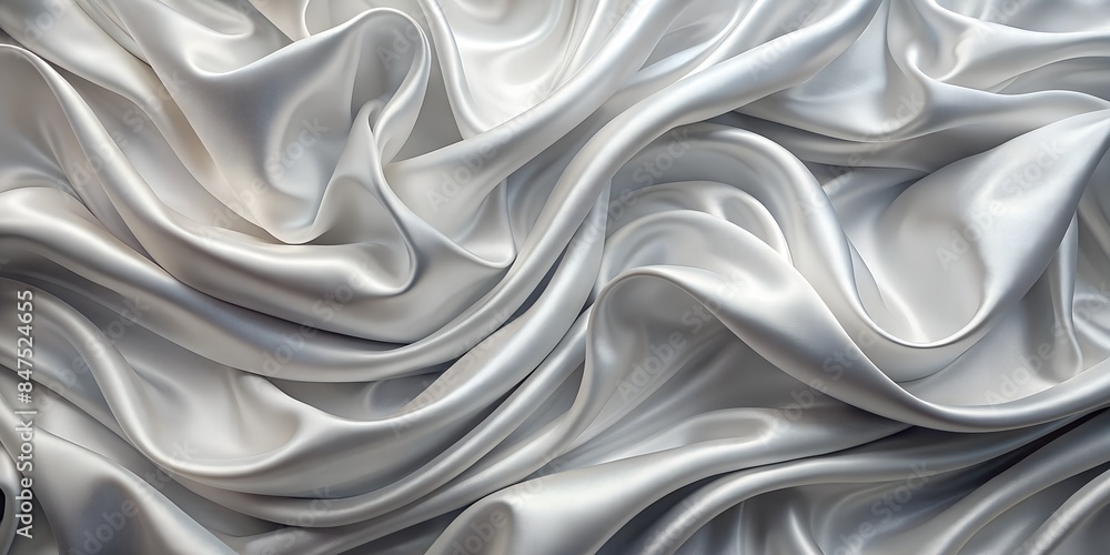 Fototapeta premium Serene Elegance: White Silver Satin Symphony. Suitable for: background for weddings or formal events, texture overlays for design projects, digital backgrounds for photography.