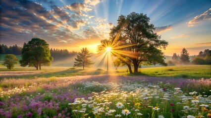 Deken met foto Toilet Gouden zonsopgang door mistig woud  © TingYi