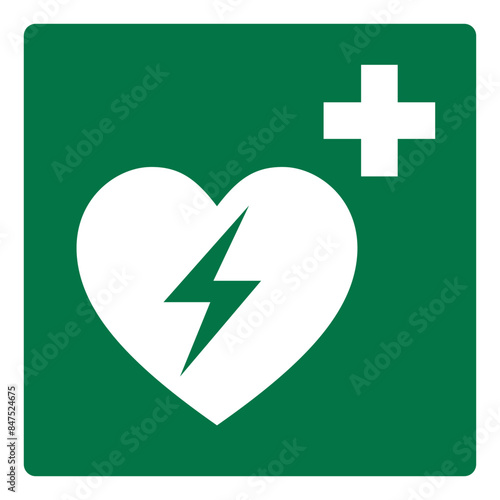iso emergency and first aid safety signs automated external heart defibrillator symbol and pictogram only size 1 x 1 square shape