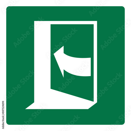 iso emergency and first aid safety signs door opens by pushing on the left-hand symbol and pictogram only size 1 x 1 square shape