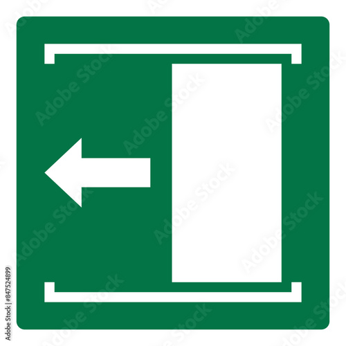 iso emergency and first aid safety door slides left to open symbol and pictogram only size 1 x 1 square shape